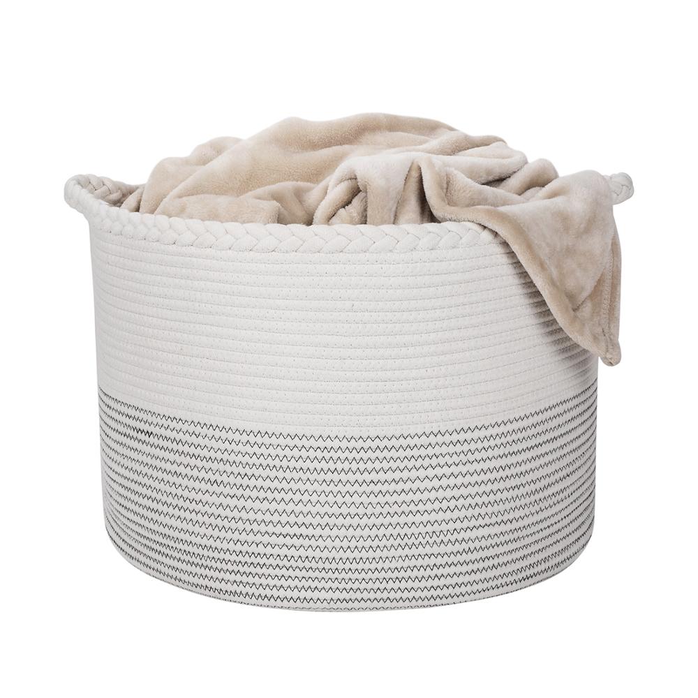 QJMAX EXtra Large Cotton Rope Storage Basket Woven Baby Laundry Basket In Bathroom With Braided Pattern And Handle
