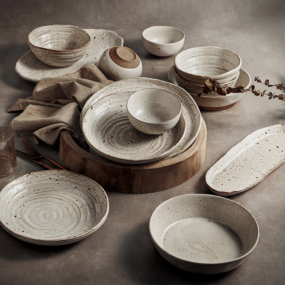 2024 Vajilla Plato Plates Stocks Rustic Pottery Stoneware Speckle Handmade Grey Plate Ceramics Home Personal Dinnerware Set