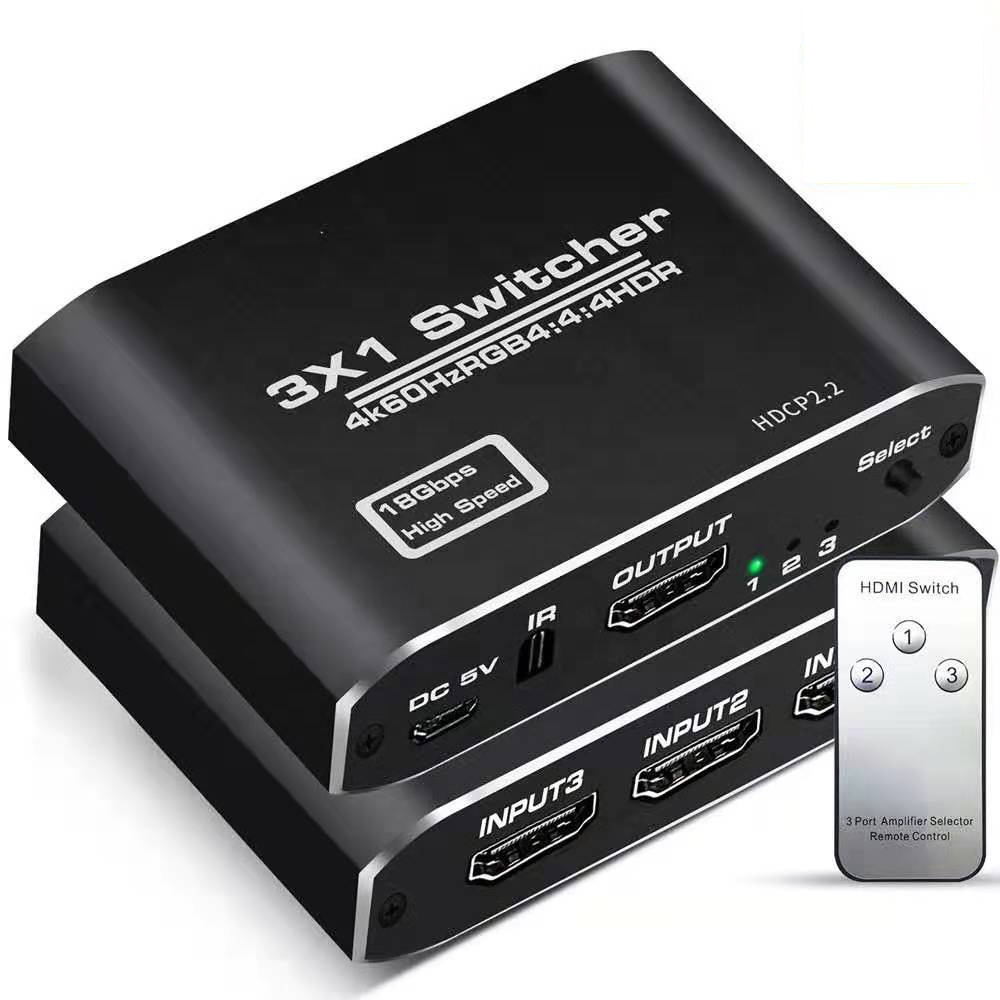 Высокоскоростной преобразователь 18 Гбит/с 4K 3 в 1 HDMI 2,0 4K 60 Гц HDR 3-портовый Переключатель HDMI коммутатор 3-в-1 с удаленным управлением
