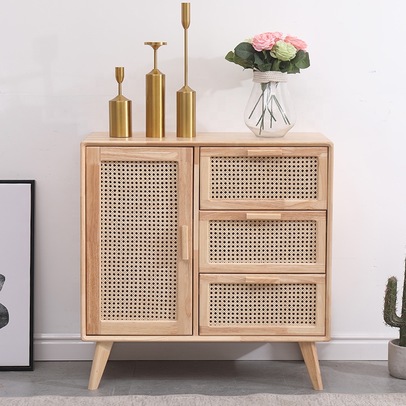 BELLEWORKS OEM ODM Rattan Furniture Nordic Living Room TV Stand Cabinets Wood Storage Rattan Drawer Sideboard Cabinets
