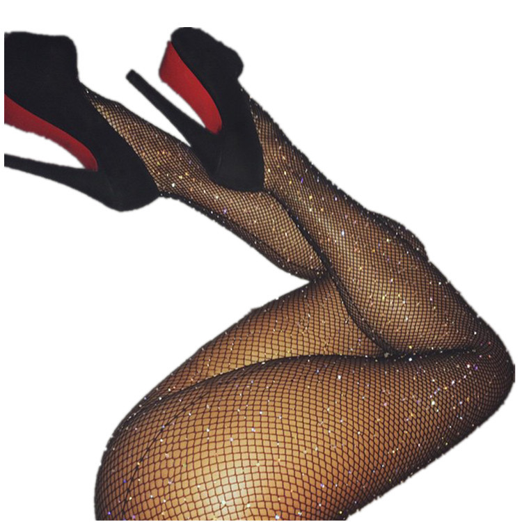 Superior Quality Black behind line  With Rhinestones Fishnet Pantyhose  Best Sells Tights Deep Love socks