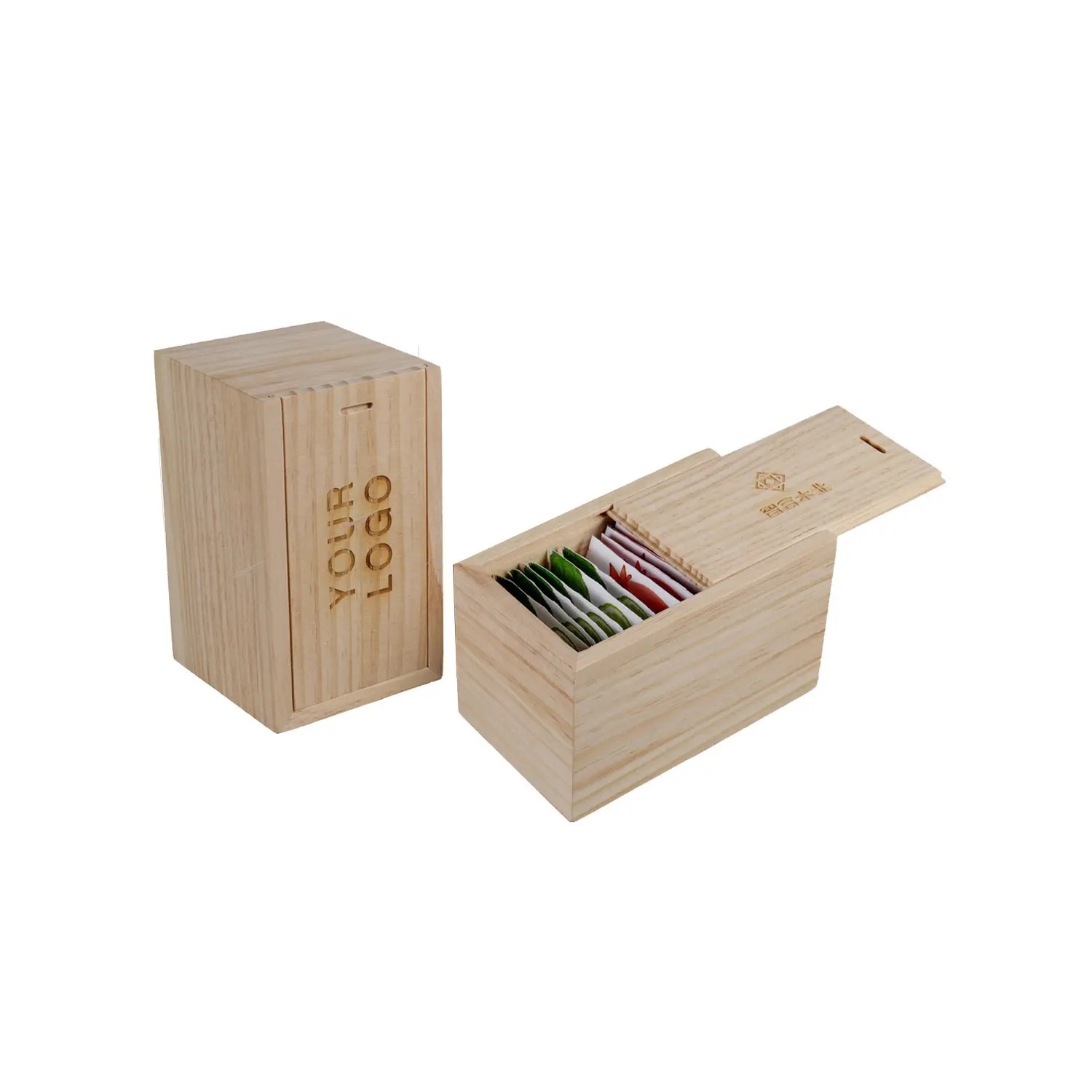 Wholesale 100% Pine Solid Wood Natural Wood Color Travel Portable Small Custom Tea Box Packaging