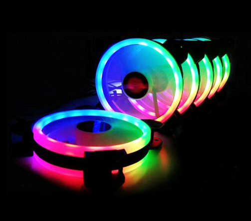 120mm Computer case RGB Cooling Cooler Fan 12V 6pin Dual LED Ring Multi-color Remote Control Modes Quiet Fan