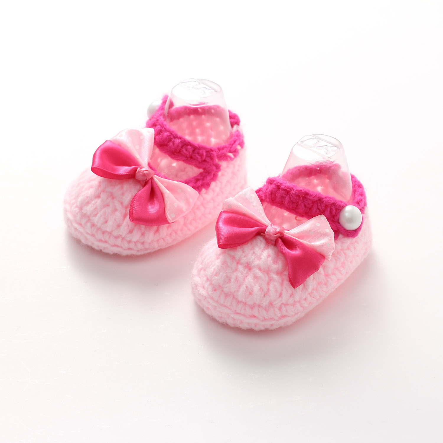 Cute Pink Baby Girl Crochet Bow Shoes Hand Knit Newborn Baby Booties