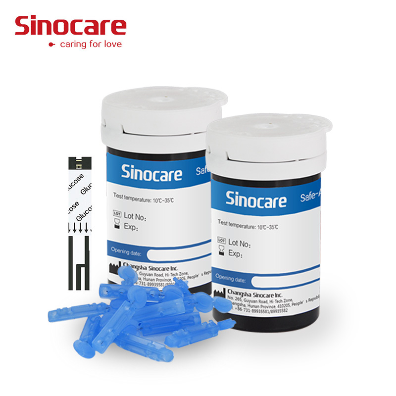 Поставка от Мексика склад Sinocare, 50 шт в наборе, безопасная-Акку тест-полоски для измерения уровня глюкозы в крови, для диабетиков, прибор для контроля уровня сахара в крови тест-полоски с ланцеты