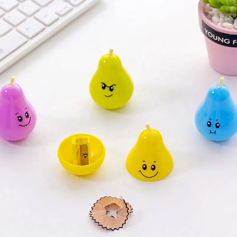 Promotion gifts cute smile pear shape school pencil sharpener for kids