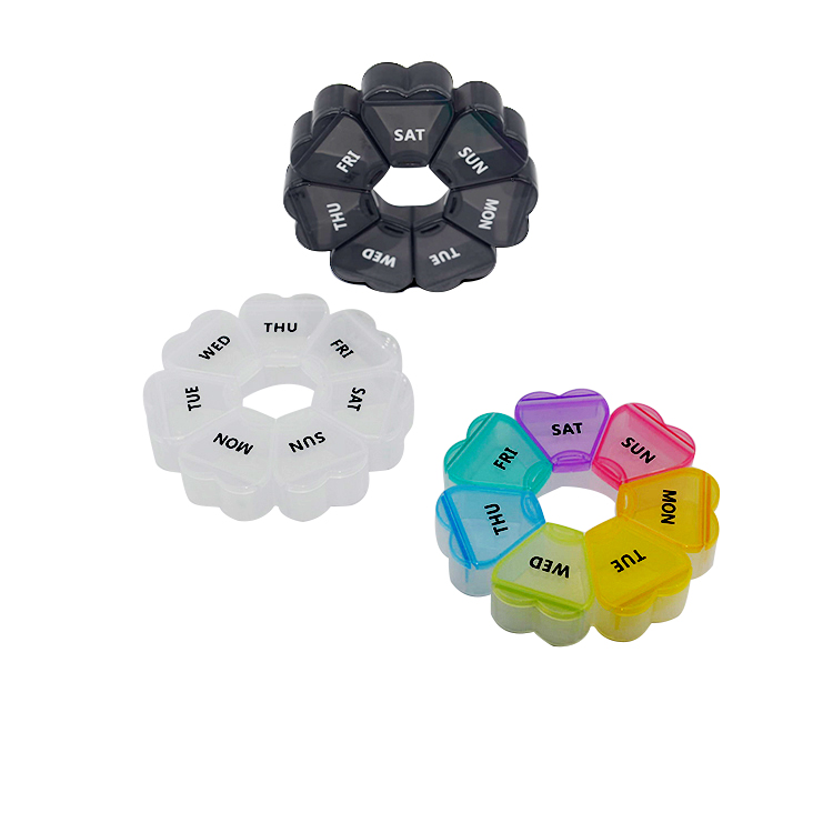 7 Petal Colorful Pill Box Weekly Medicine Organizer 2 Times a Day 7 Detachable Pill Case for Home Travel Flower Sets Food Color