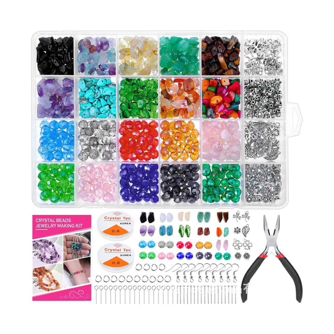 Amazon Hot Selling 24 Colors Natural Loose Mixed Gemstone Beads and Glass Beads for Necklace and Bracelet Jewelry Making