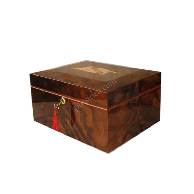High end business gift exquisite tree tumor veneer Custom Decal high gloss paint cedar large capacity layered cigar box humidor