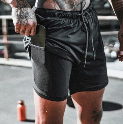 2021 summer new men's casual shorts large size quick-drying solid color with liner and towel hanging men's shorts