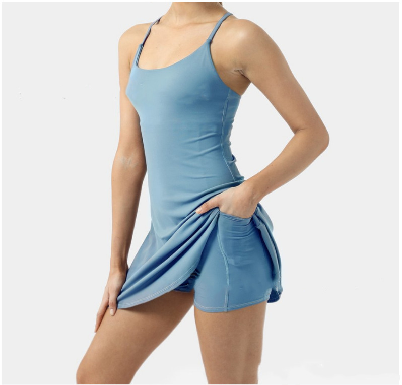 Curve Yoga Clothes Ladies Sports Multifunctional Two-Piece Dress Stretch Slim Running Dance Volleyball Suit With Pockets