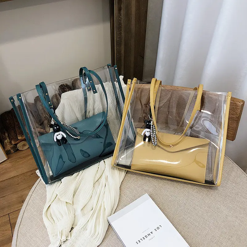 2021 New Fashion Korean Style Leisure Ladies Large Capacity Transparent Tote Single Shoulder Bag A Set Of 2 Pieces For Female