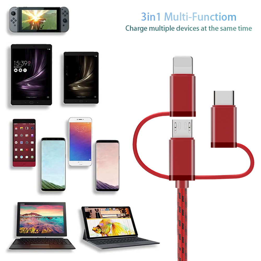 Нейлоновый Плетеный лучший многозарядный кабель 3 в 1 USB-кабель 2,0 для мобильного телефона