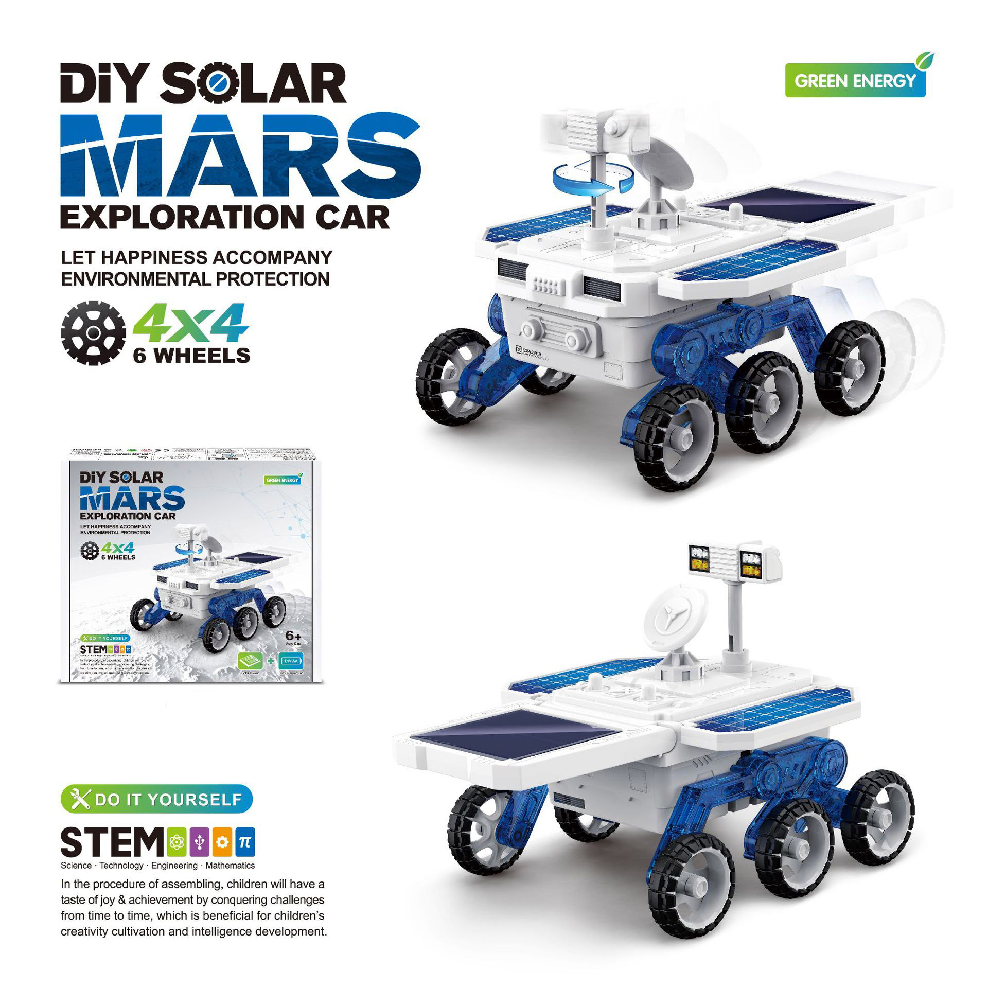 Educational Toys Diy Stem Science Kits Solar Mars Robot Powered Car for kid