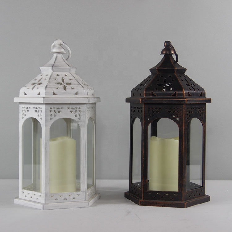 2020 Retro Collection Moroccan Stylish Hexagon Plastic Lantern with Candle Inside