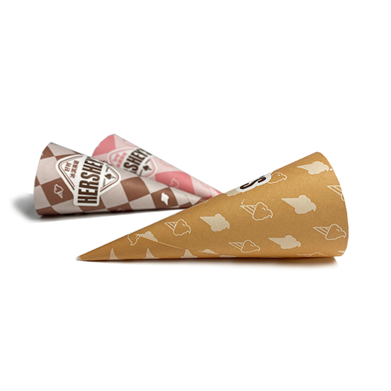 Disposable custom printed aluminum foil rolled paper ice cream conic cone sleeve