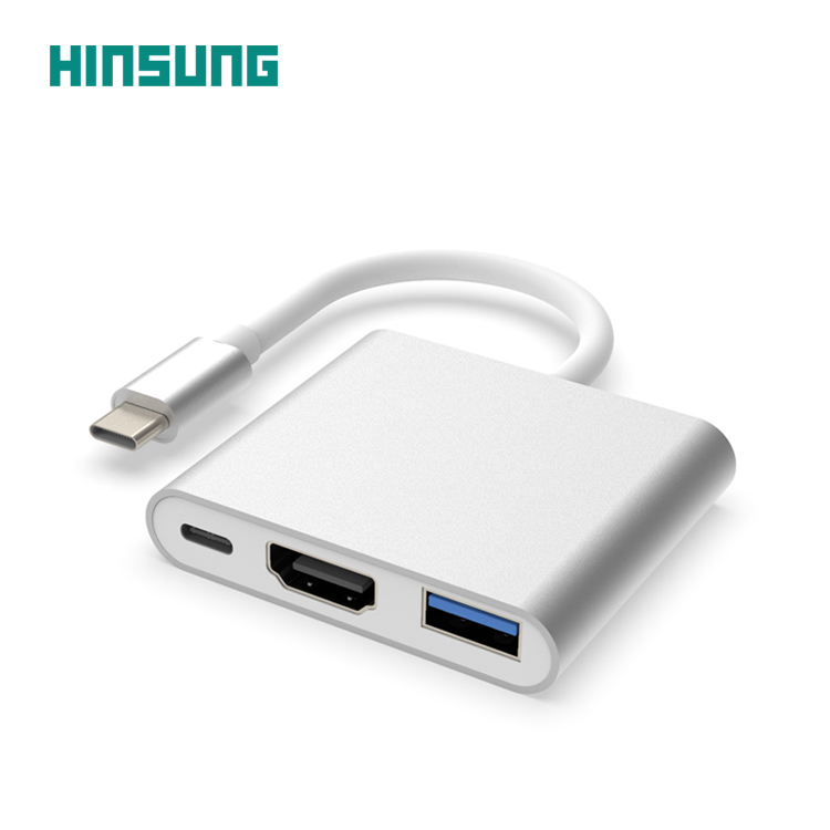 3 в 1 USB-C концентратор алюминиевое снабжение жилья светом зарядное устройство PD Type-C для разъема HDMI USB 3,0 адаптер переменного тока, для Macbook, Matebook, Chromebook