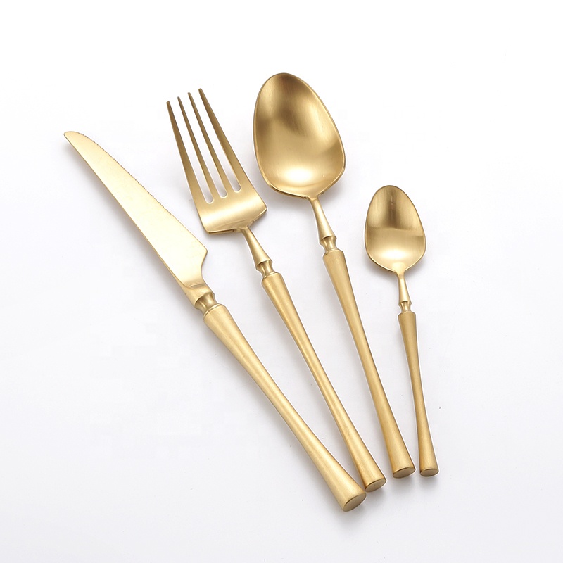 Inventory black cutlery  stock gold flatware matte  coating spoon fork sets