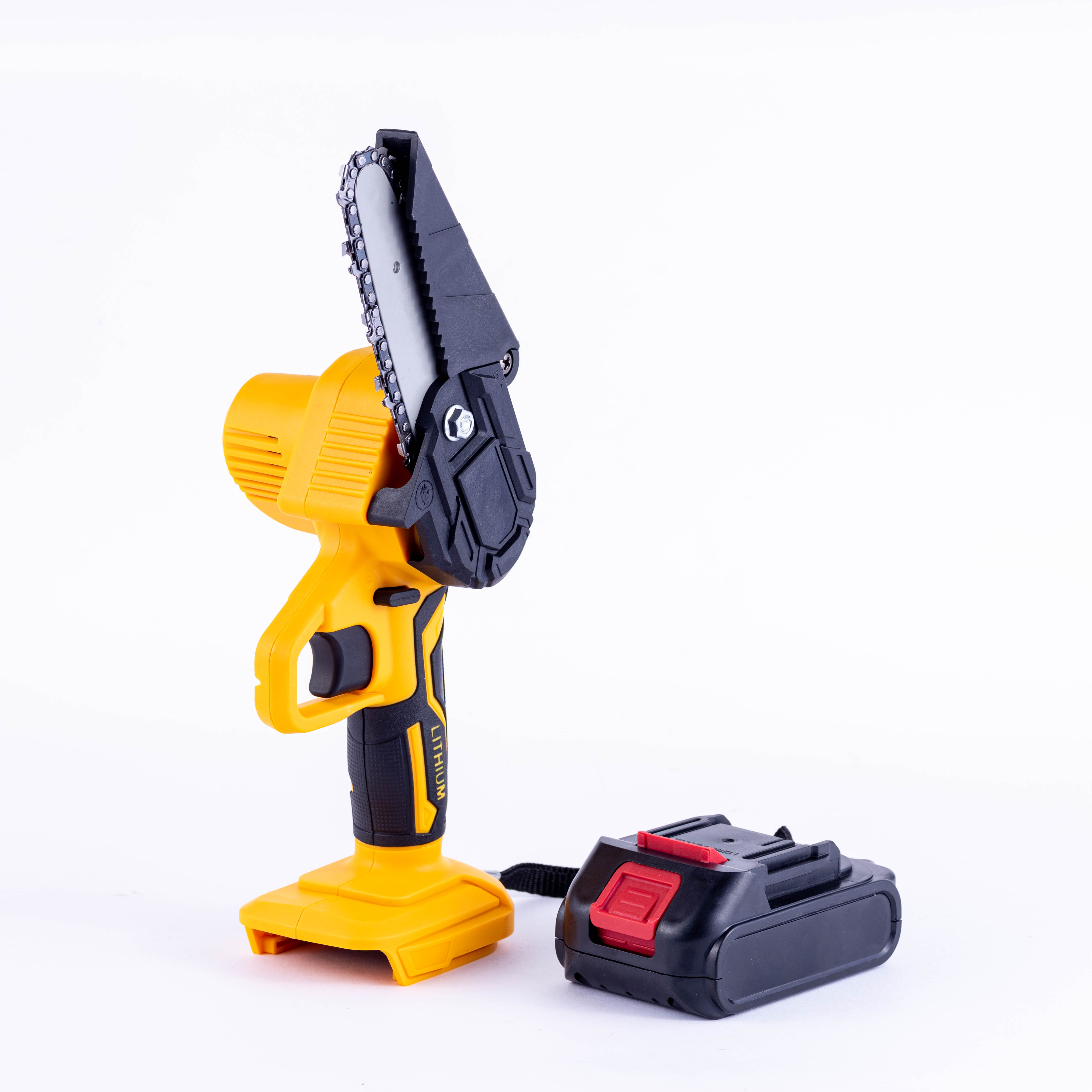 21V 4 Inch Portable Mini Cordless Electric Chain saw with Rechargeable Lithium Battery  Safety Baffle for Tree Trimming