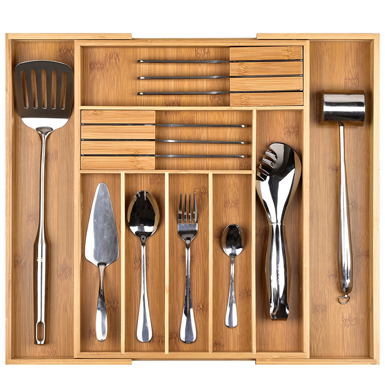 Expandable Flatware Organizers Bamboo Adjustable Cutlery Organizer Tray For Spoon Fork Knife Shelf Tableware Storage