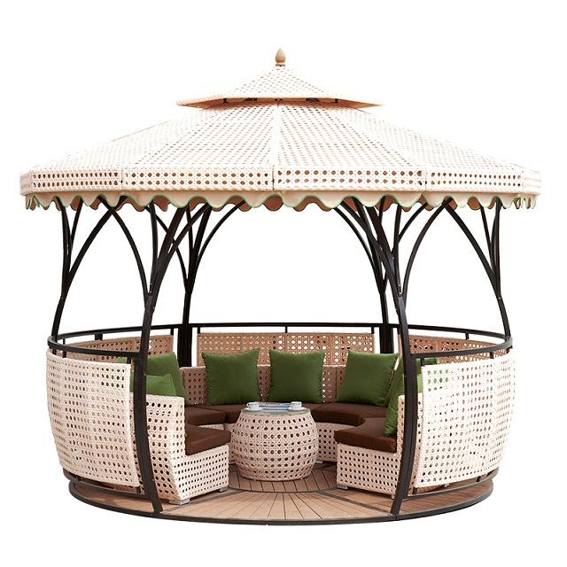 Outdoor pavilion Tent woven rattan waterproof roof metal frame sun shade pavilion for sale