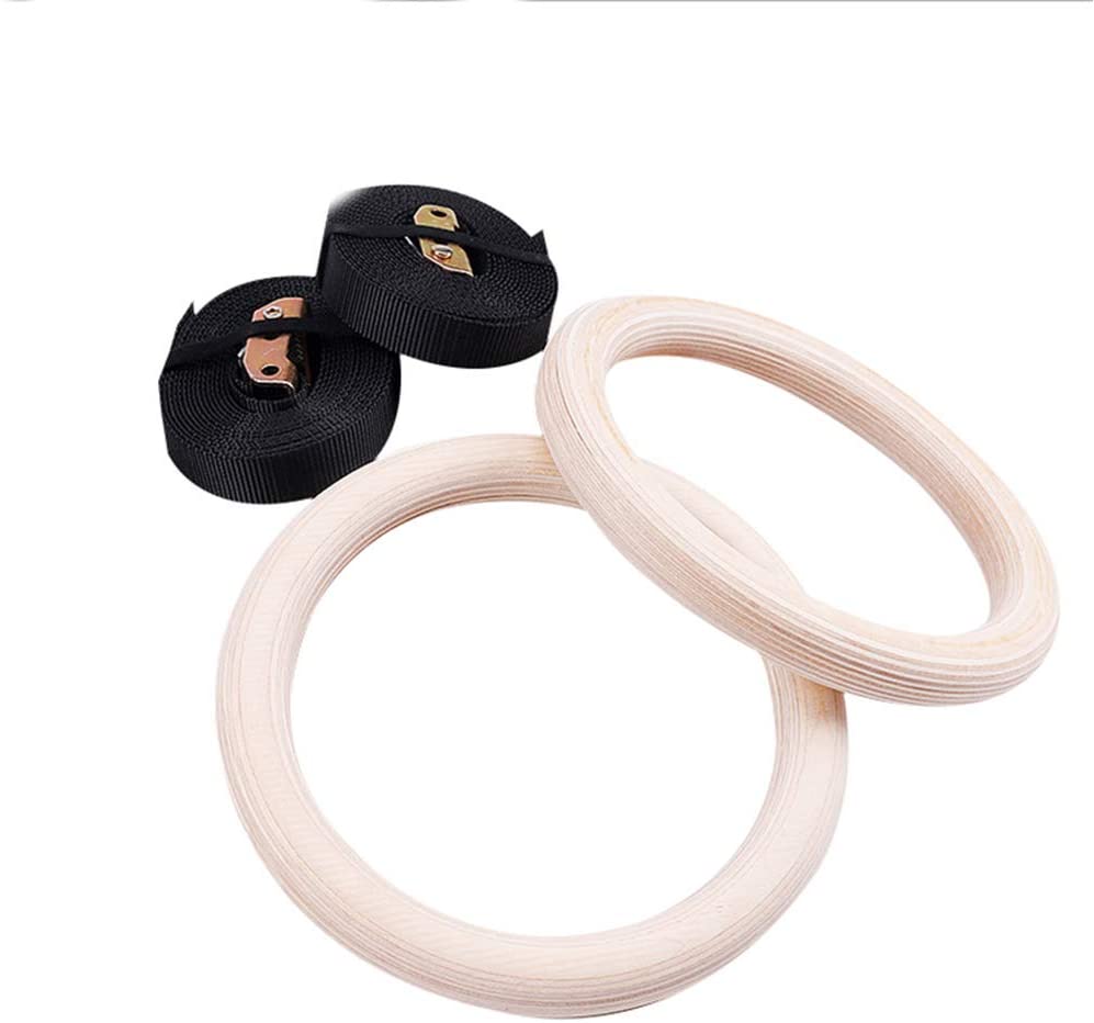 Bodyweight Training Wood Heavy Duty Fitness Workout Pull Ups and Dips Exercise Gym Wooden Gymnastic Rings with Adjustable Straps