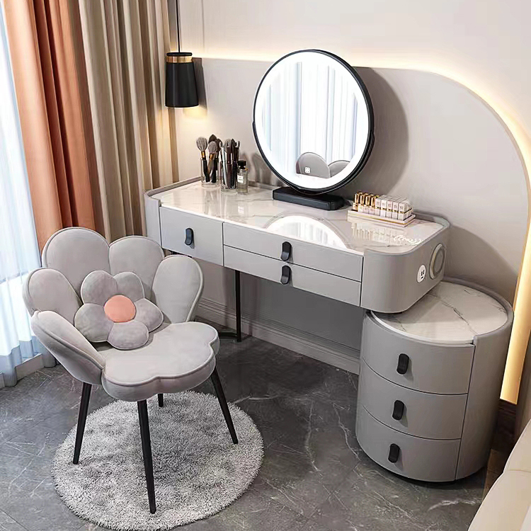 Bedroom Furniture Modern Simple Multi-functional Princess Dressing Makeup Table With Side Cabinet Vanity Smart Mirror