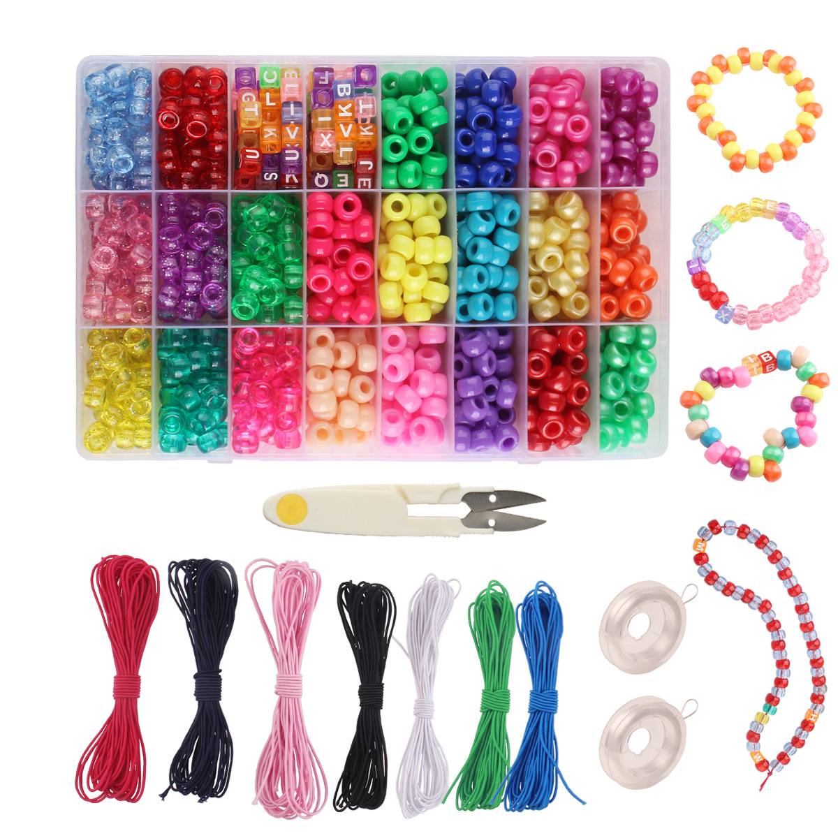 1680 Pcs Assorted Pony Beads Square Letter Beads Beading String Jewelry Making Kit
