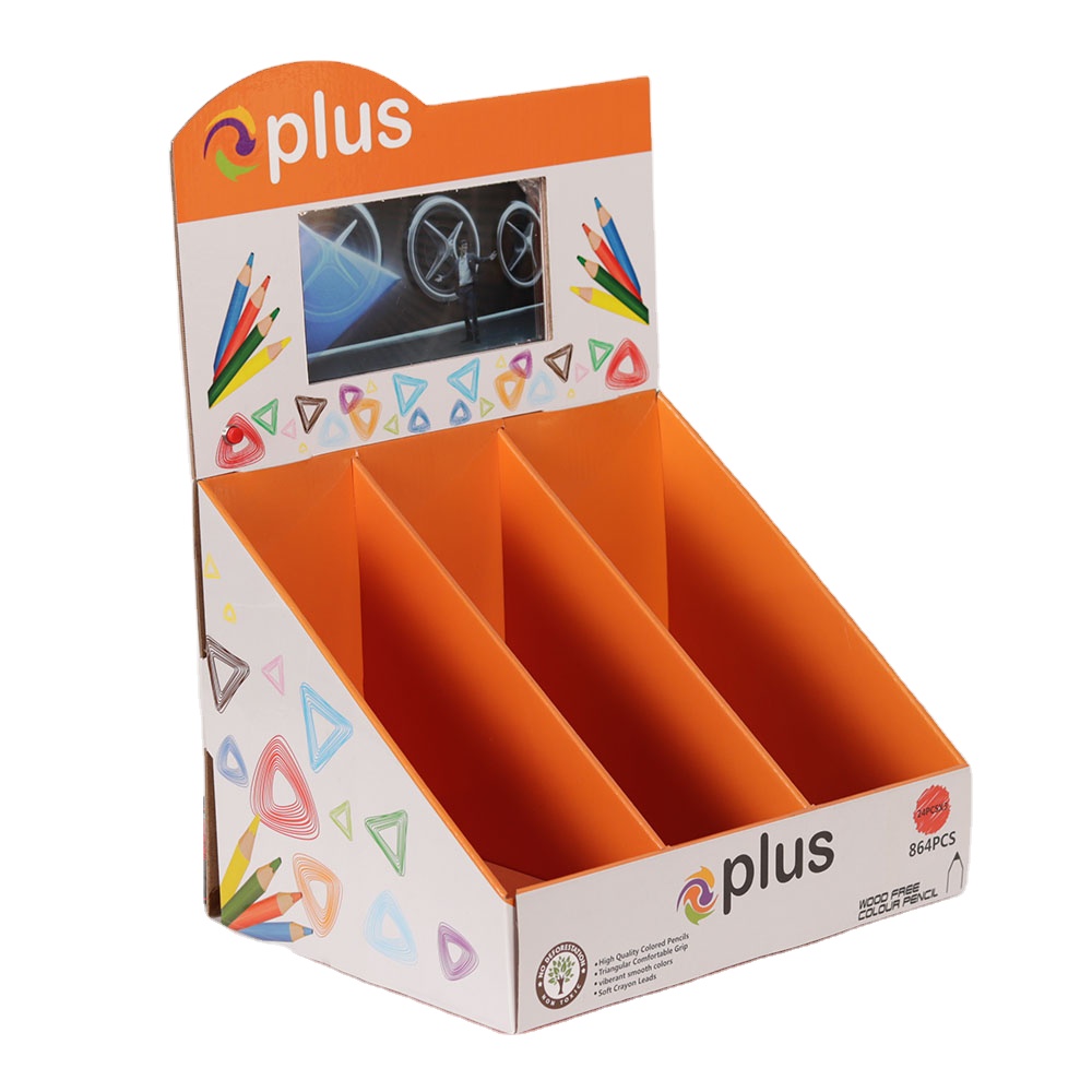 Factory Directly Sale Stationery Paper Display Rack PDQ counter Display stand with lcd