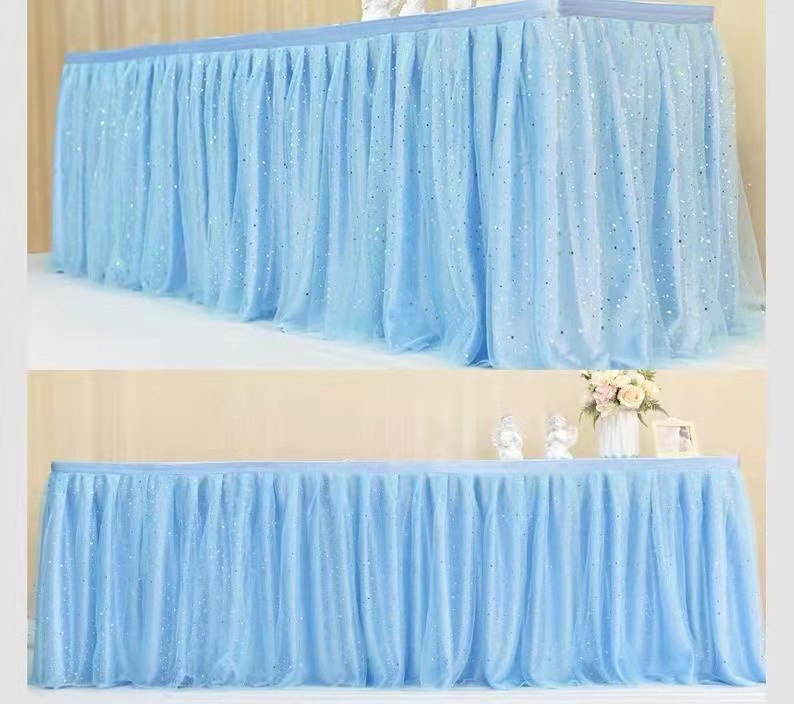 Rectangle round candy Baby pink tulle table skirt Dot Table tutu cloth wedding decor table fluffy skirting
