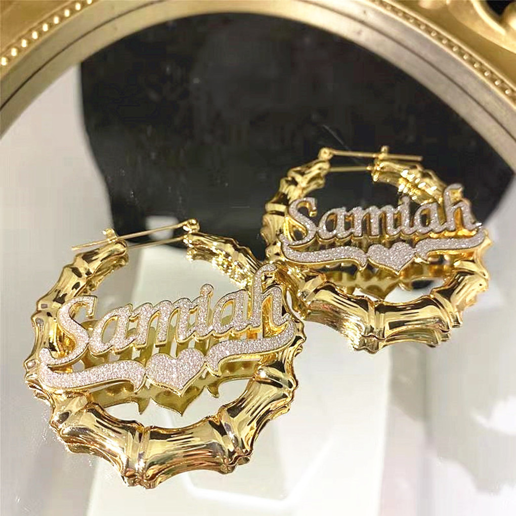 Personlized Shiny Letters Nameplate Earrings Custom Colorful Earring Jewelry For Women Cute Gift Custom Name Bamboo Earring