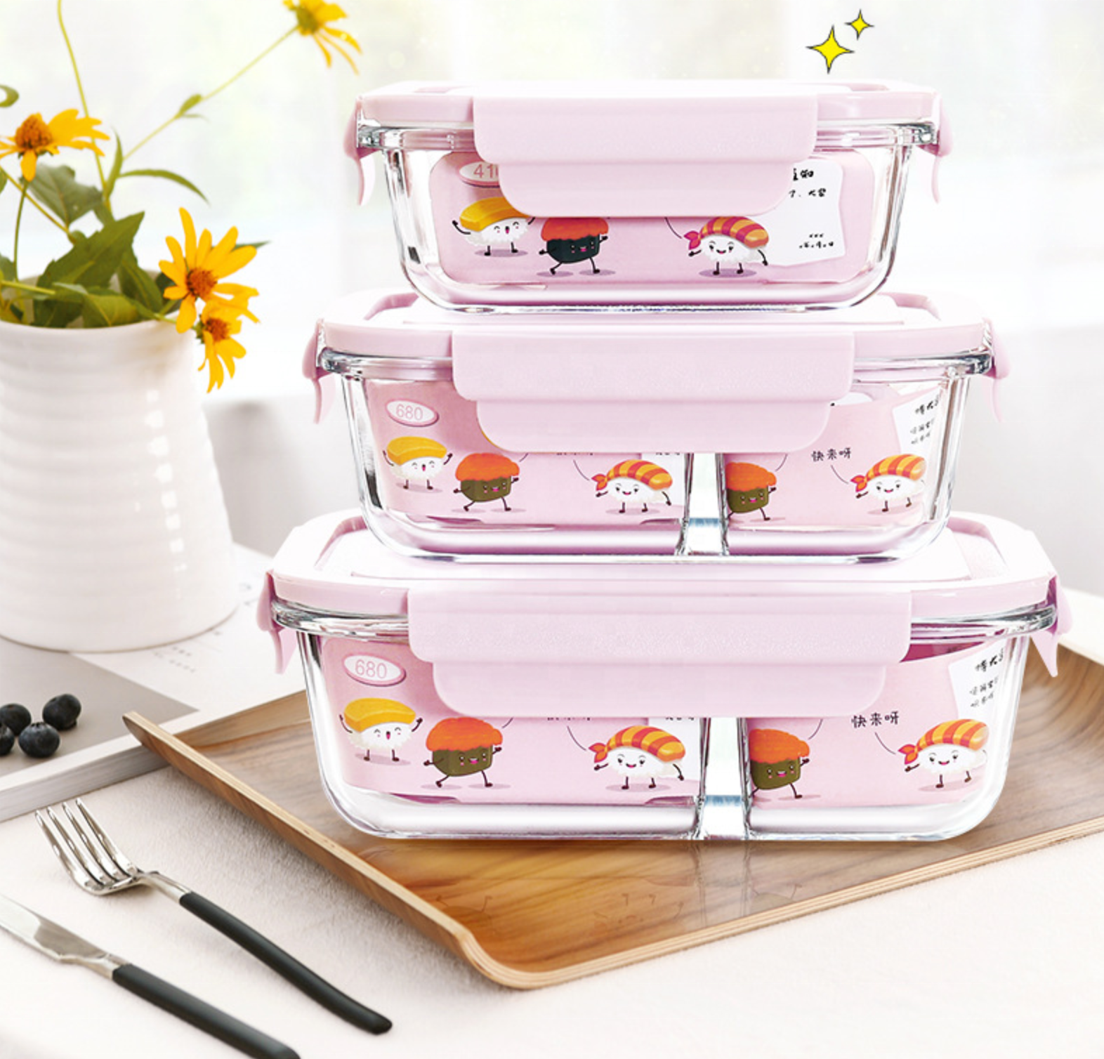 Amazon Tempered Fresh Keeping Microwave Oven Bpa Free PP Lid Glass Salad Bowl Lunch Box Sets Airtight Food Storage Containers