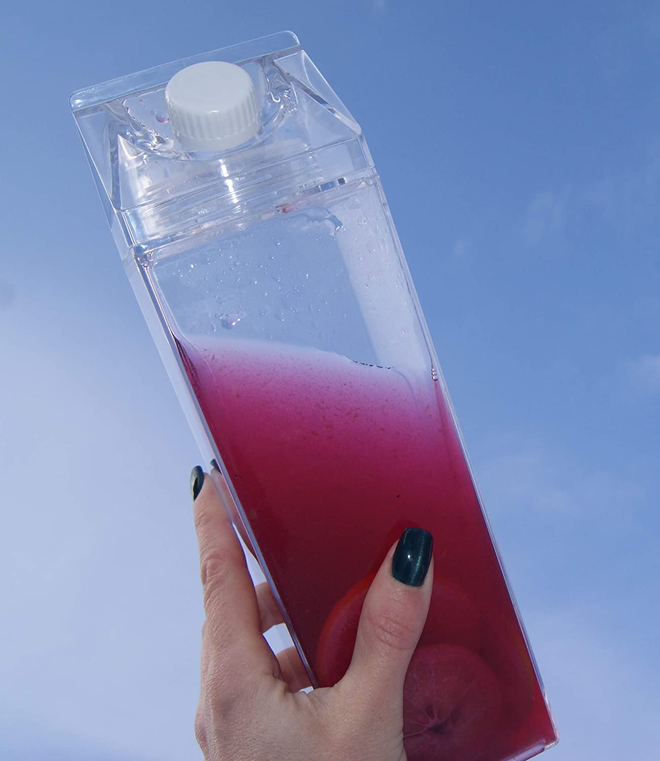 Milk carton water bottle clear square plastic reusable jug bulk container box travel outdoor