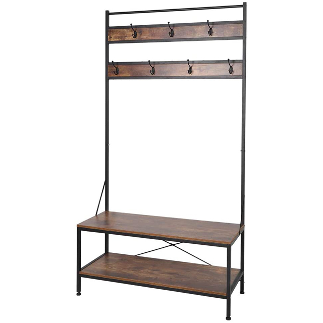 Industrial Coat Rack with Shoe Bench