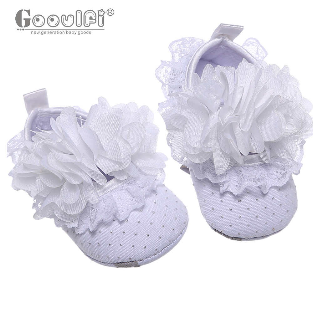 New Newborn Lace Flower Decoration Baby Girl Christening Flat Shoes For New Born Baby Girl