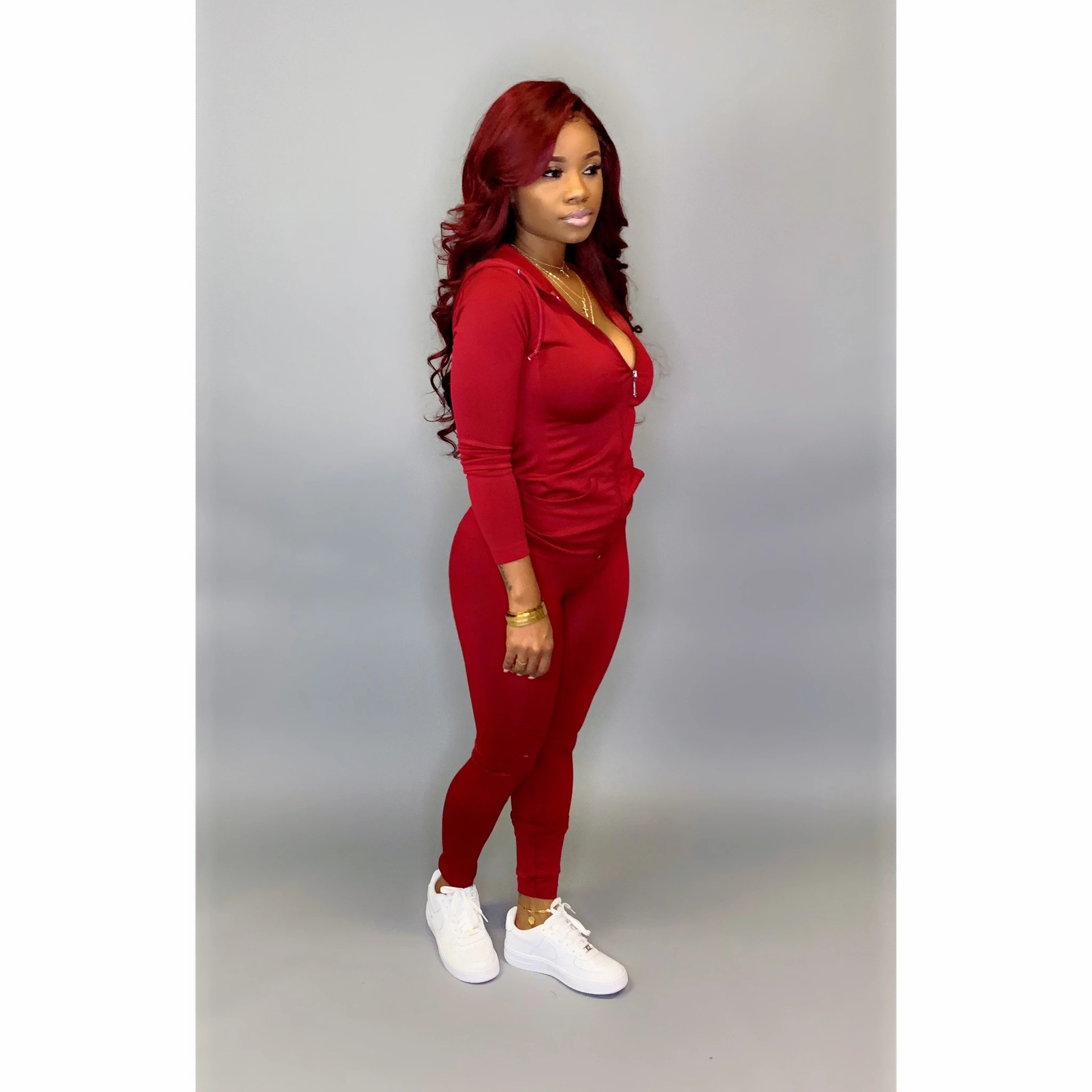 New Arrival Zip Hooded Sets Small MOQ to do Custom logo Soild Color Track Suits Women Sport Tracksuit With Pocket two piece set