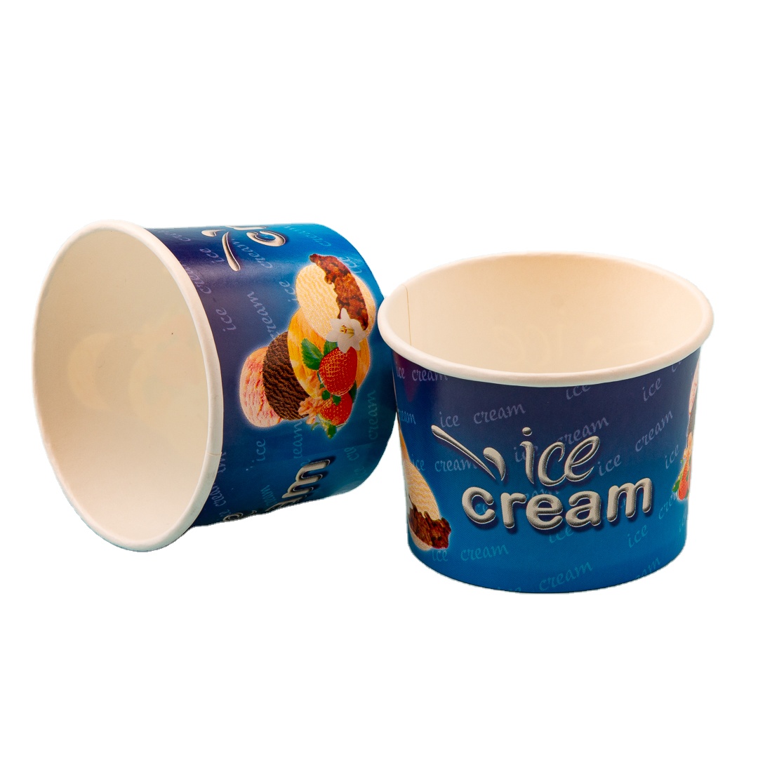 Disposable Mixed Size Dessert Wholesale Printed PE Ice Cream Coffee Paper Cups With Lids