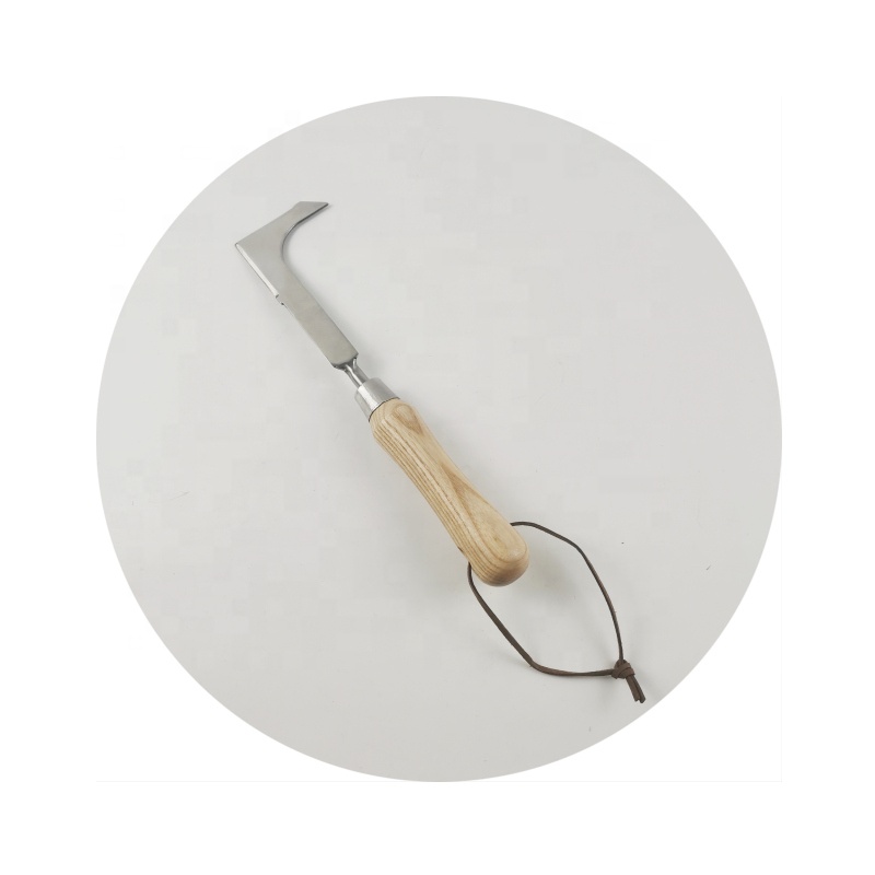 Stainless Steel Patio Crack Weeder Cutter Weeding Sickle Knife with FSC Ash Wood Handle