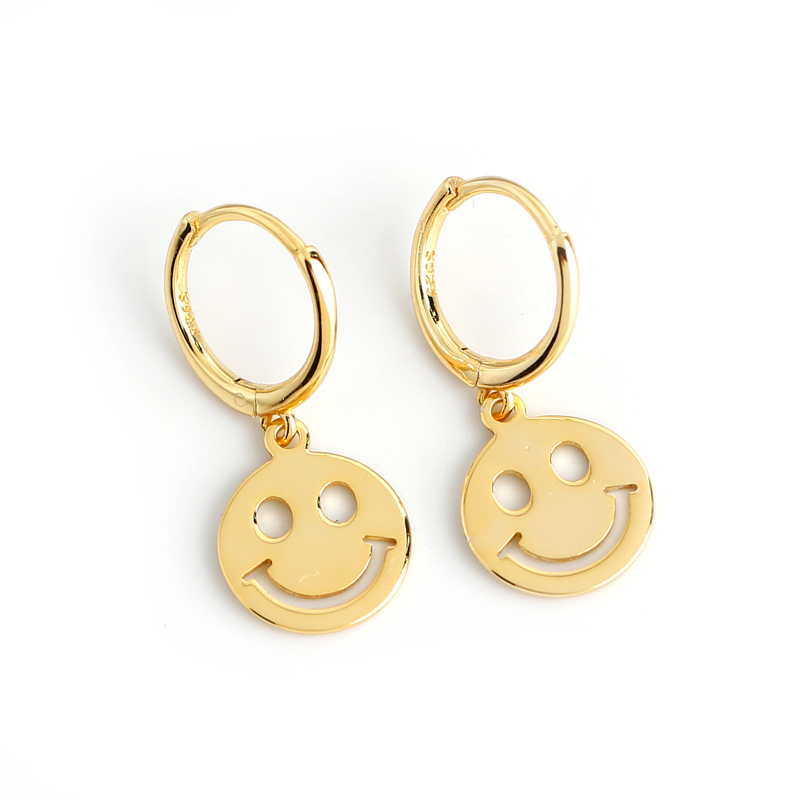 S925 sterling silver smiling golg silver earrings 7BEADS hollow cute round geometric drop pendant earring jewelry for women