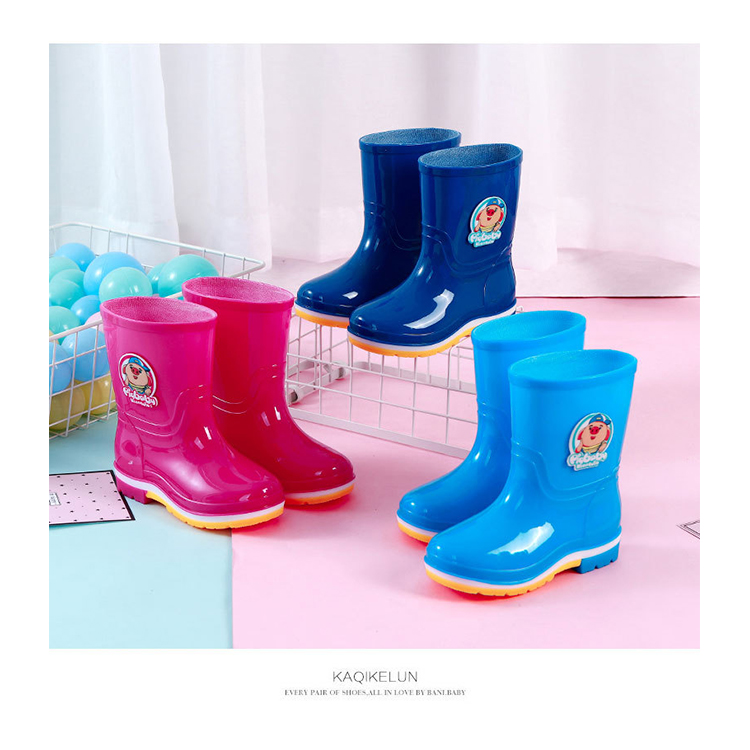 Children's cartoon color pattern rain boots rainy day baby light waterproof rain shoes PU barrel mouth side kid water shoes