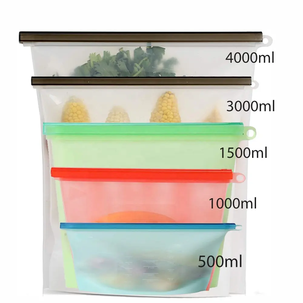 Amazon Hot Selling Silicone Food Storage Bags Eco-friendly Washable Reusable Silicone Food Storage Bag