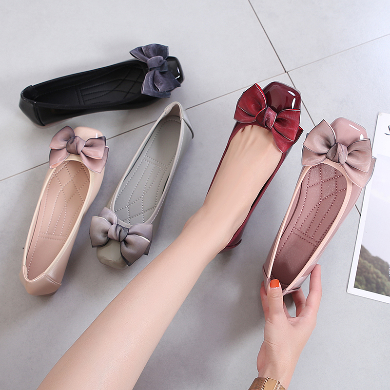 Top selling big size 44 patent pu with satin bow dress shoes & oxford ladies girl dancing shoes women's flats