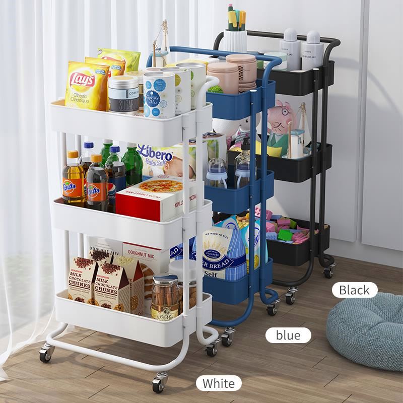 High Quality Two-tier Trolley Kitchen Furniture Natural iron Kitchen Trolley Cart with Wheels and Handle