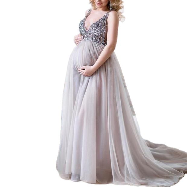 Visualize 2021 Sexy V-neck sling maternity dress maternity prom dresses for photo high quality elegant casual dresses