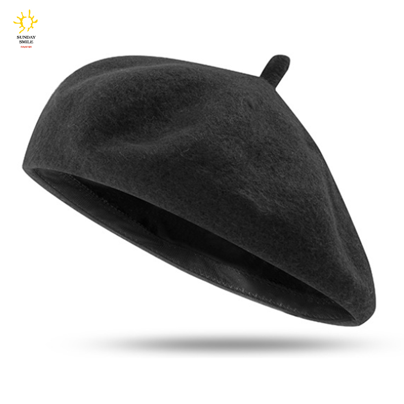 Custom Solid Color Embroidered Fashion Design Orange Pour Artist Femme Women Wool Cap French Ladies Berets Hat Wholesale