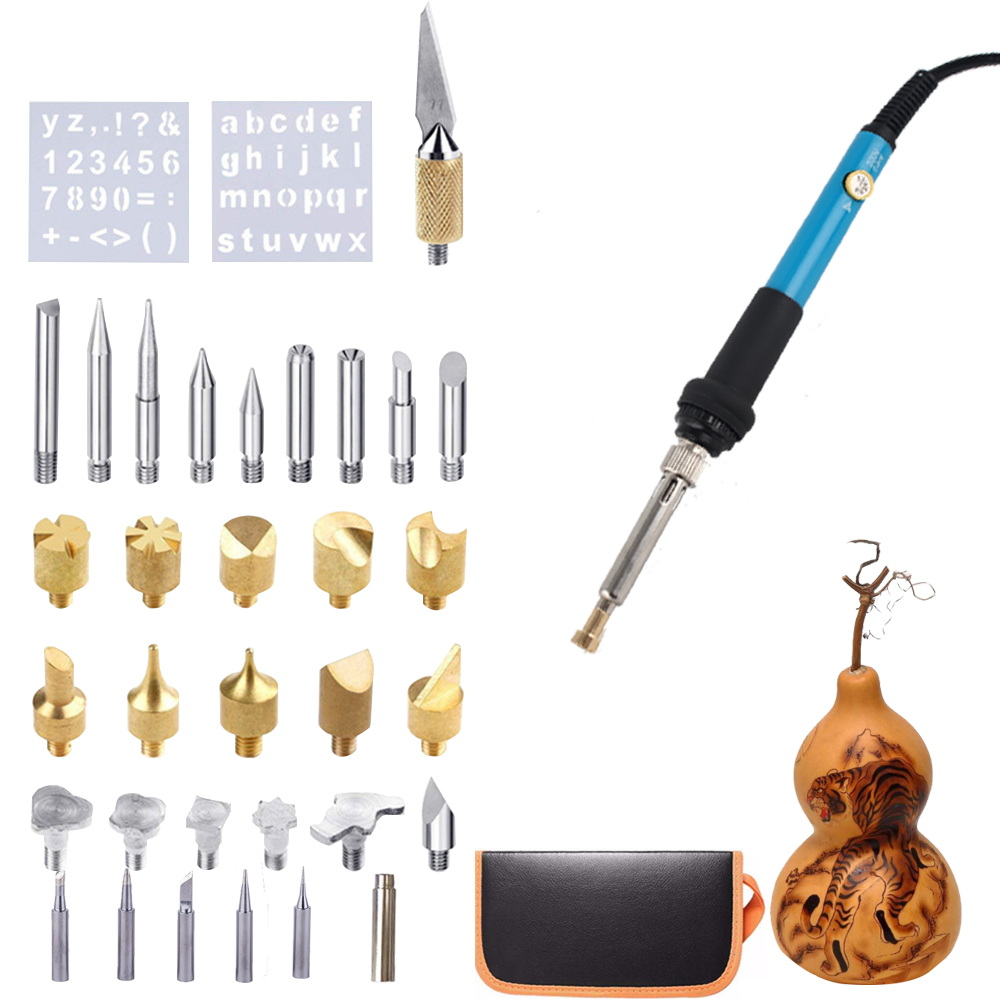 28 pcs thermostat electric soldering irons set for laptop repairing pyrography tool blue handle Solder iron kit
