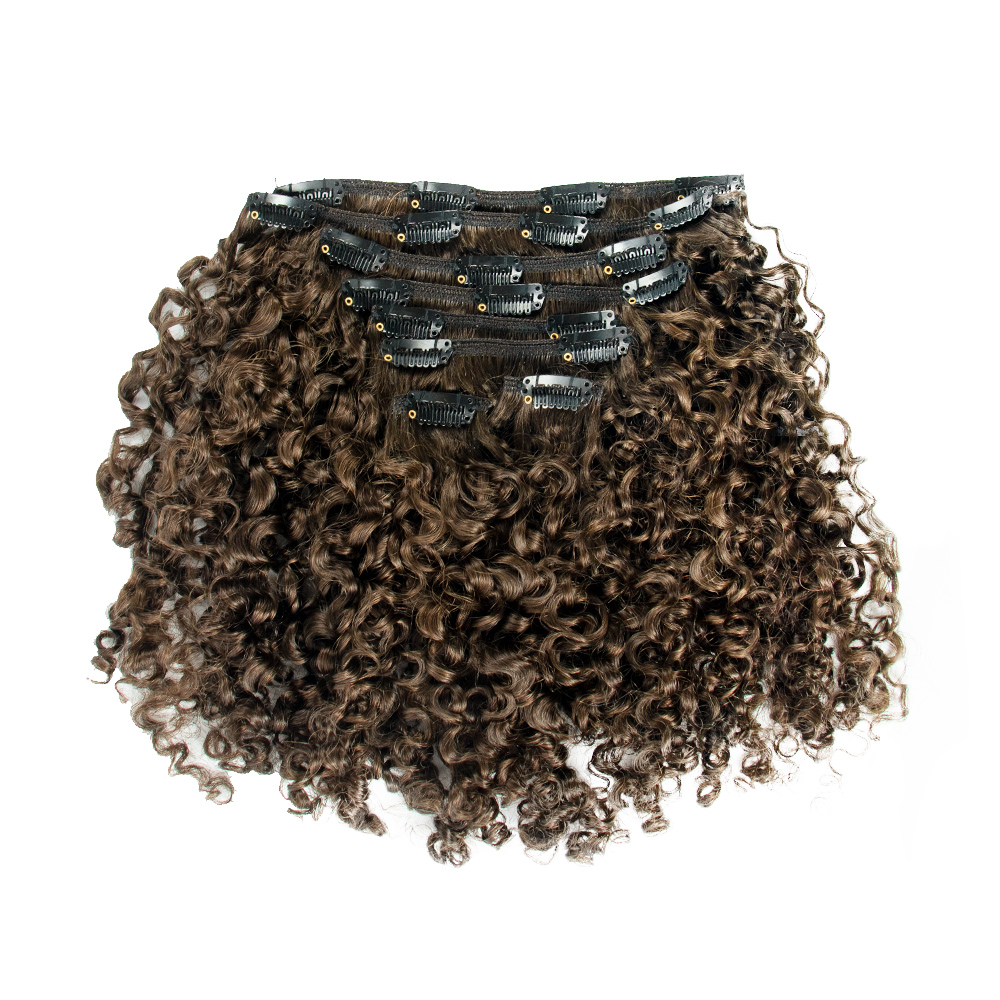 Wholesale Afro Kinky Curly Clip in Hair Extensions Double Drawn Burmese Curly Clip in Hair Extension