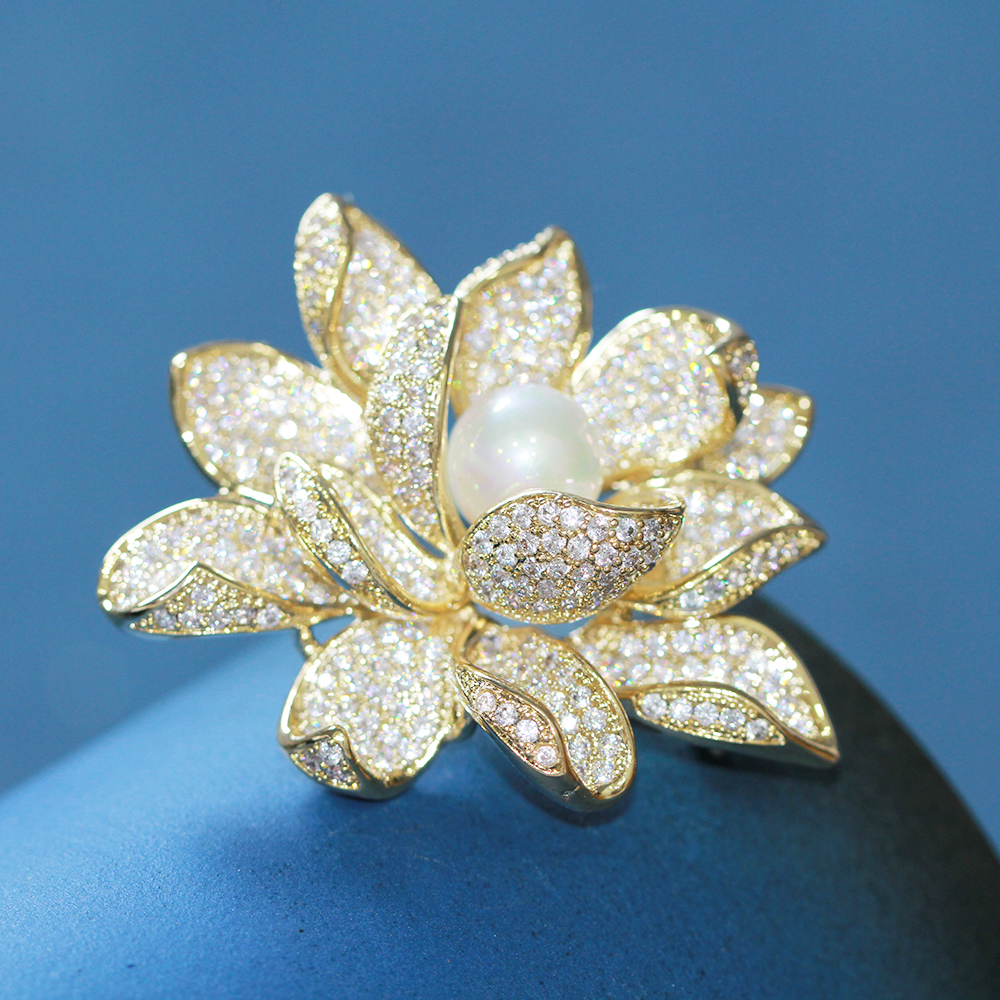 YANYI High Grade Micro Inlaid Antique Elegant Women Wear Plant Lotus Brooch Gift Pin Jewelry