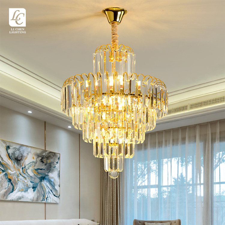 Modern LED Pendant Light для Indoor Decoration, Gold Crystal Chandelier, Luxury Style, Living Room, Dining Room