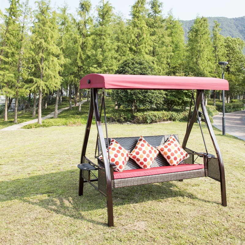 Patio Porch Swing 3-Person 3 seats Outdoor Adjustable with Canopy and Steel Frame UV Resistant Sunlight Protection Convertible